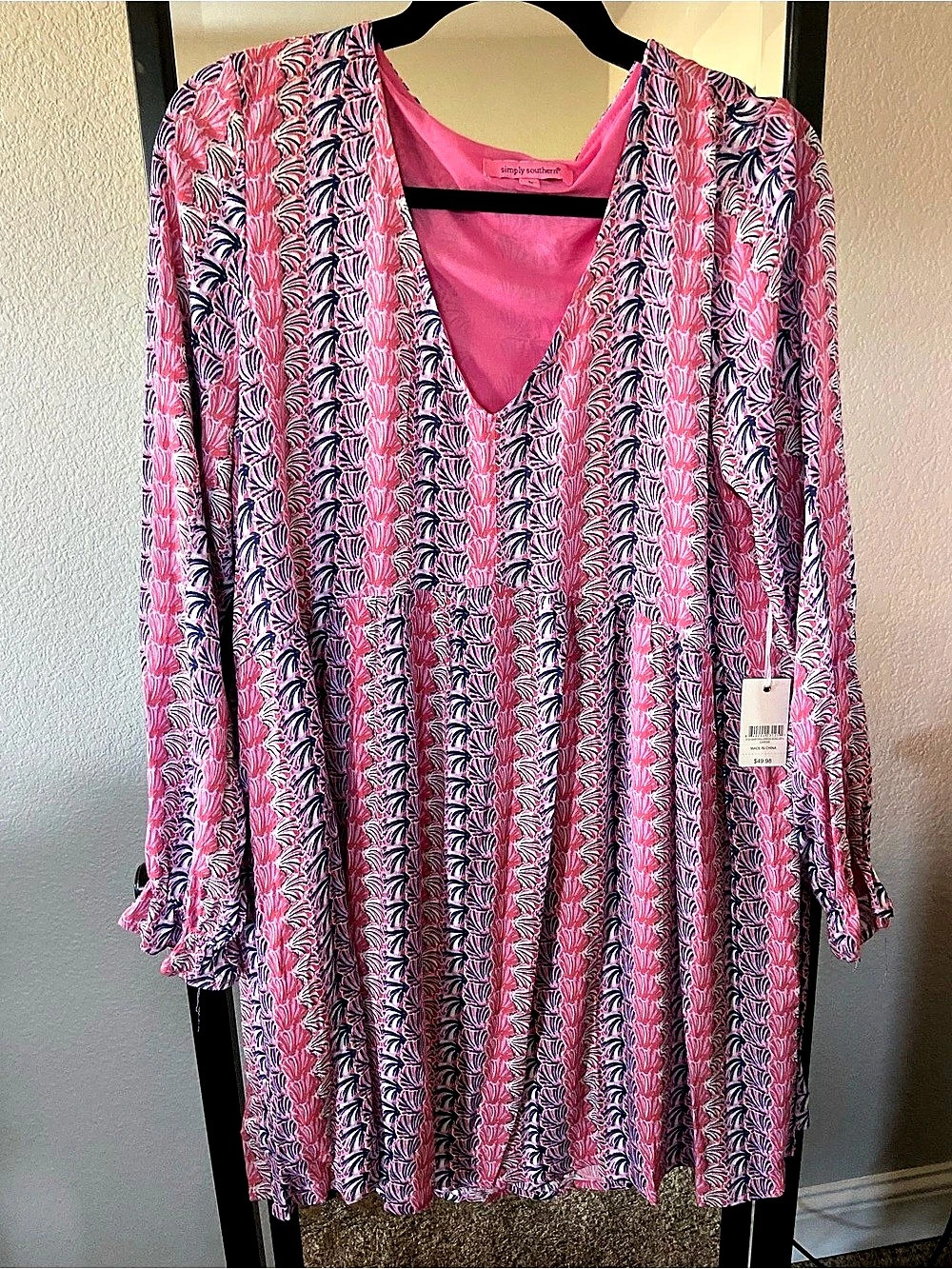 Simply Southern Printed Tunic Pink & purple  Size Large NWT